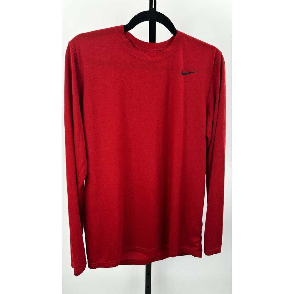 Nike Dri-FIT Red Long Sleeve Shirt Mens M Athletic Training Swoosh Tee